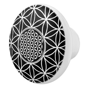 Bouton De Porte En Céramique Fleur de Vie - uni blanc simple + votre fond