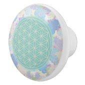 Bouton De Porte En Céramique fleur de vie verte, (Droite)