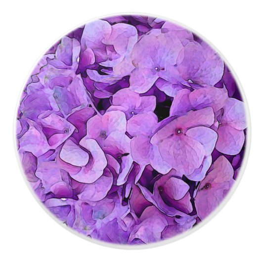 Bouton De Porte En Céramique Fleur d'Hydrangée violette (Devant)