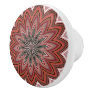 Bouton De Porte En Céramique Fleur du sud-ouest du désert Mandala Rouge