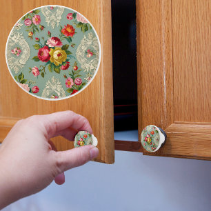 Bouton De Porte En Céramique Fleur Élégante Vintage