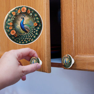 Bouton De Porte En Céramique Fleur Feuillue
