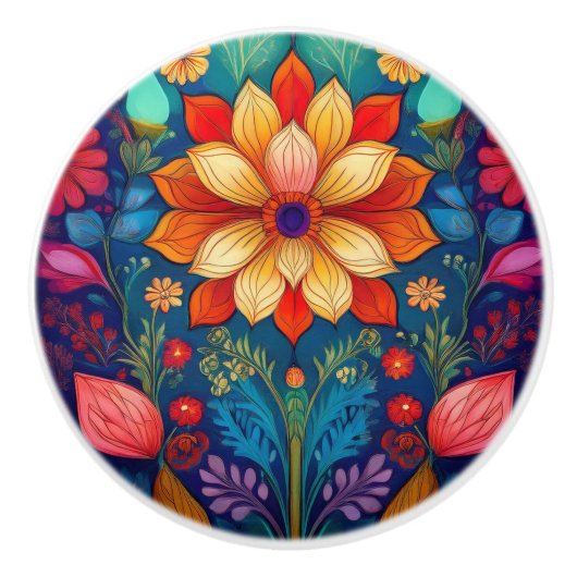 Bouton De Porte En Céramique Fleur folk (Devant)