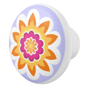 Bouton De Porte En Céramique Fleur Fusion_Sunburst_Poppy géométrique Fuchsia_pu