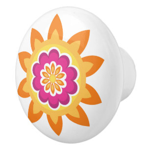 Bouton De Porte En Céramique Fleur Fusion_Sunburst_Poppy géométrique Fuchsia Su