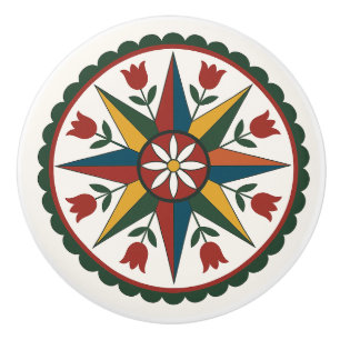 Bouton De Porte En Céramique Fleur Huit Étoiles Pennsylvanie Dutch Hex Knob