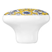 Bouton De Porte En Céramique Fleur jaune, Bleu et Blanc Céramique personnalisée (Côté)