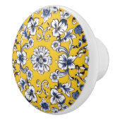 Bouton De Porte En Céramique Fleur jaune, Bleu et Blanc Céramique personnalisée (Droite)