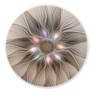 Bouton De Porte En Céramique Fleur joyeuse abstraite beige marron floral fracta