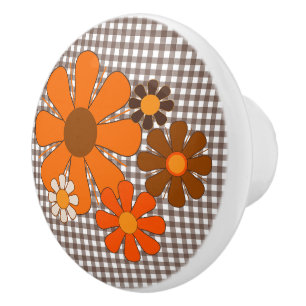 Bouton De Porte En Céramique Fleur Locus Retro les années 70 Floral En vichy Mo
