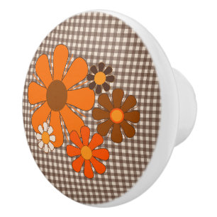 Bouton De Porte En Céramique Fleur Locus Retro les années 70 Floral En vichy Mo