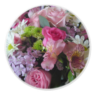 Bouton De Porte En Céramique Fleur Mélanger Lily Roses Dianthus Daisy Door Kno