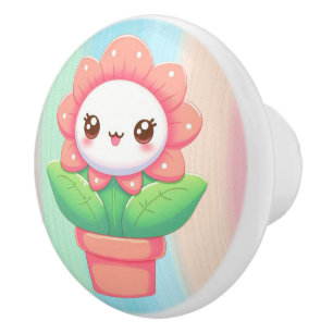 Bouton De Porte En Céramique Fleur mignonne, capricieuse en pot