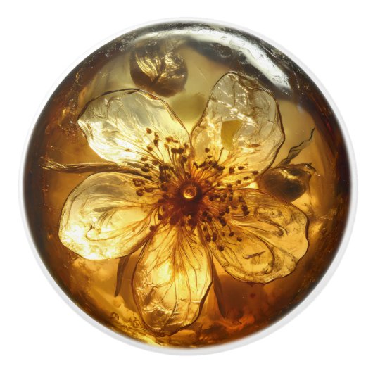 Bouton De Porte En Céramique Fleur Nature Ambre Motif (Devant)