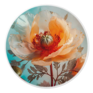 Bouton De Porte En Céramique Fleur orange délicate