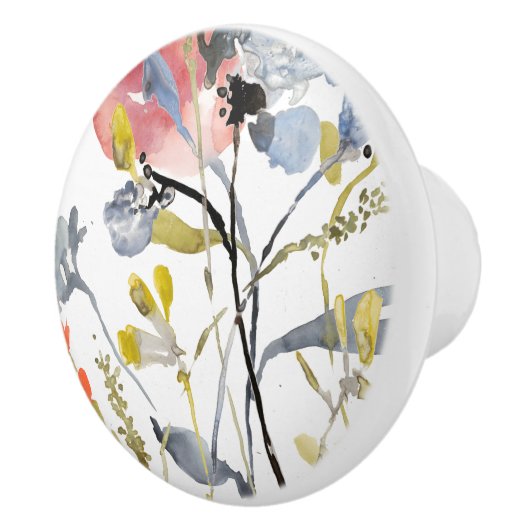 Bouton De Porte En Céramique Fleur recouverte - fleurs de pastel d'aquarelle (Droite)