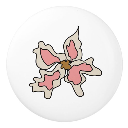 Bouton De Porte En Céramique Fleur rose Knob (Devant)
