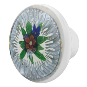 Bouton De Porte En Céramique Fleur rouge Centre Motif vintage