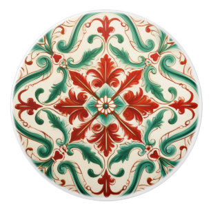 Bouton De Porte En Céramique Fleur Rouge Méditerranéenne