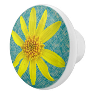 Bouton De Porte En Céramique Fleur sauvage jaune frais botanique sur toute