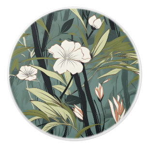Bouton De Porte En Céramique Fleur tropicale de chinoiserie Imprimé Asiatique s