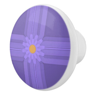 Bouton De Porte En Céramique Fleur Violette Simple sur Croix Moderne