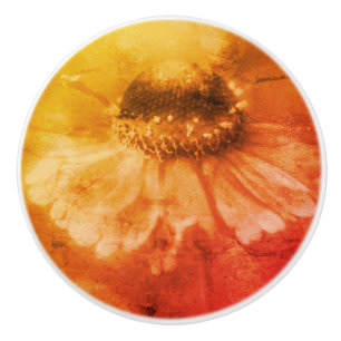 Bouton De Porte En Céramique Fleur Zinnia Daisy À Sepia Vintage