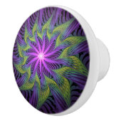 Bouton De Porte En Céramique Fleuron vert violet Art Abstrait fractal moderne (Droite)