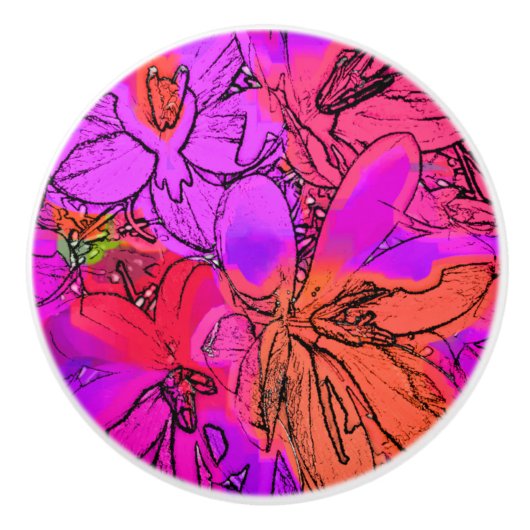 BOUTON DE PORTE EN CÉRAMIQUE FLEURS (Devant)