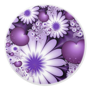 Bouton De Porte En Céramique Fleurs abstraites et cœurs fractals de l'amour nai