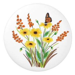 Bouton De Porte En Céramique Fleurs aquarelles 07 Feu céramique personnalisé