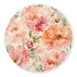 Bouton De Porte En Céramique Fleurs aquarelles romantiques chaudes d'été