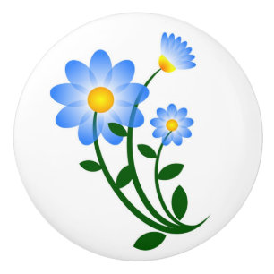 Bouton De Porte En Céramique Fleurs bleues