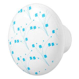 Bouton De Porte En Céramique Fleurs Bleues Ciel Lumineux, Petite Impression Flo