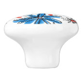 Bouton De Porte En Céramique Fleurs bleues et blanches (Côté)