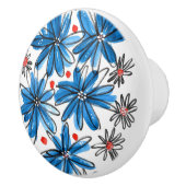 Bouton De Porte En Céramique Fleurs bleues et blanches (Droite)