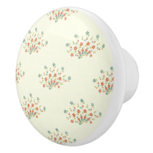 Bouton De Porte En Céramique Fleurs Bleues, Fleurs Rouges, Motif De Fleurs