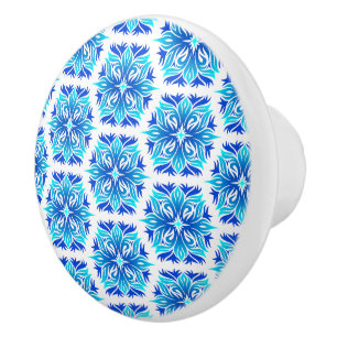 Bouton De Porte En Céramique Fleurs bleues, motif de fleurs, motif floral
