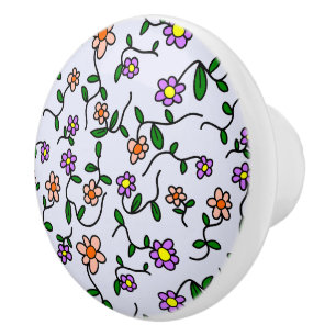 Bouton De Porte En Céramique Fleurs colorées, Motif Floral, Verdure, Boho
