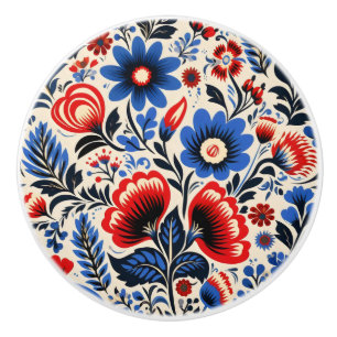 Bouton De Porte En Céramique Fleurs colorées Motif folk