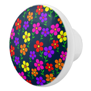 Bouton De Porte En Céramique Fleurs colorées violettes, rouges, jaunes