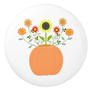 Bouton De Porte En Céramique Fleurs d'action de grâce en Citrouille