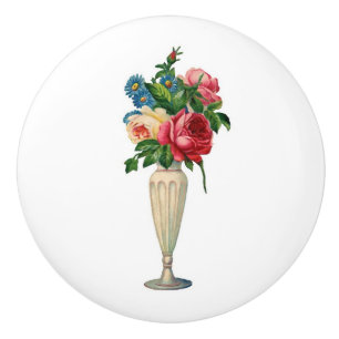 Bouton De Porte En Céramique Fleurs dans Vase Elegant Shabby Chic
