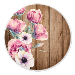 Bouton De Porte En Céramique Fleurs de campagne Bois de grange rustique