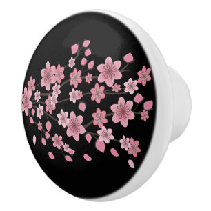 Bouton De Porte En Céramique Fleurs de Cerisier Botaniques Tombant Pétales Ombr