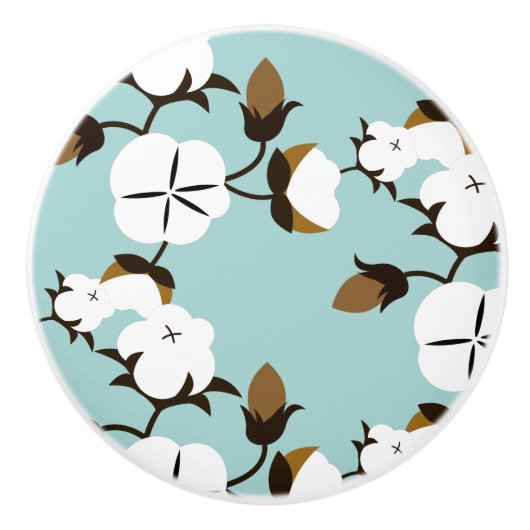 Bouton De Porte En Céramique Fleurs de coton rustiques et Turquoise (Devant)