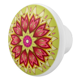Bouton De Porte En Céramique Fleurs de couverture sur vert