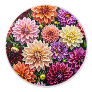 Bouton De Porte En Céramique Fleurs de dahlia colorées