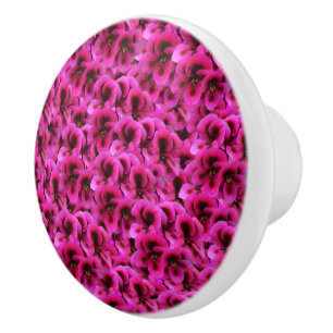 Bouton De Porte En Céramique Fleurs De Géranium Magenta Chaud,