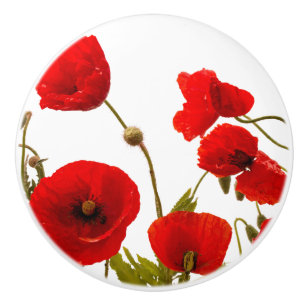 Bouton De Porte En Céramique Fleurs de pavot rouge Colorful Floral Abstrait Bla